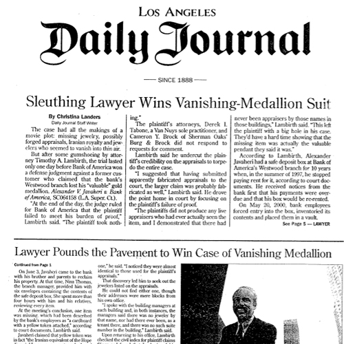 Sleuthing Lawyer Wins Vanishing-Medallion Suit – LA Daily Journal